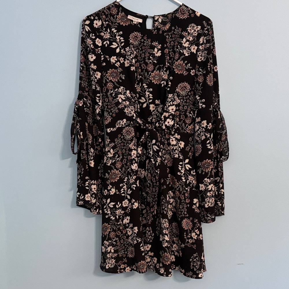Maurices Black and Pink Floral Long Sleeve Dress